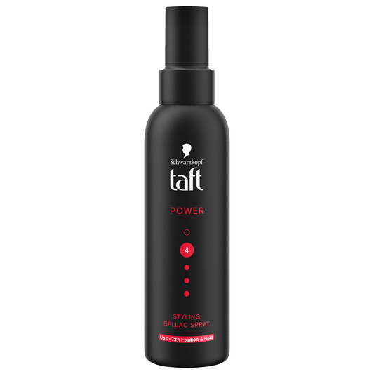 Taft Hairspray Power Gellac 150ml bottle for hair styling, featuring a sleek design and spray nozzle.