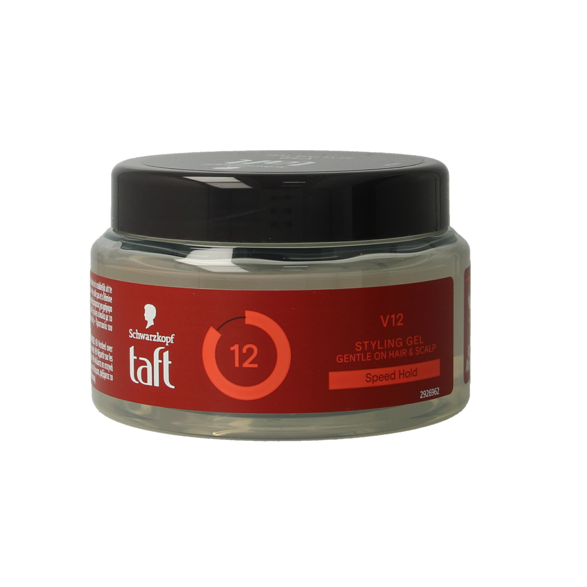 Taft Maxx Power Gel pot, 250ml, hair styling gel in a transparent container with a black lid, designed for strong hold.