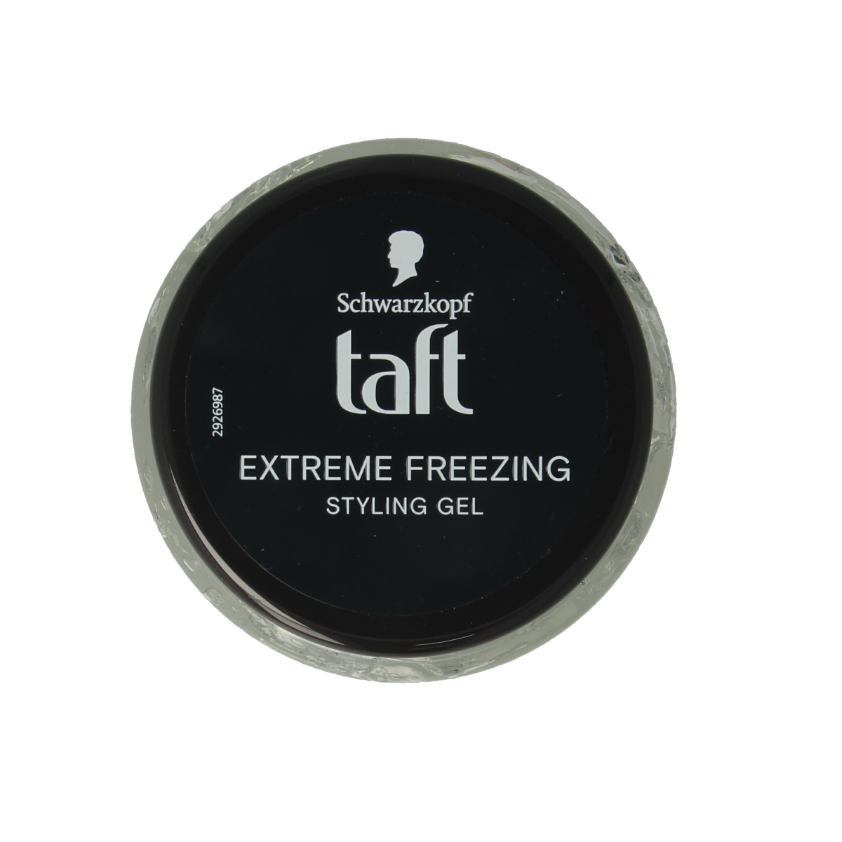 Taft Freezing Gel Extreme Pot, 250ml, hair styling gel with strong hold, shown in a clear container with the Taft brand label.