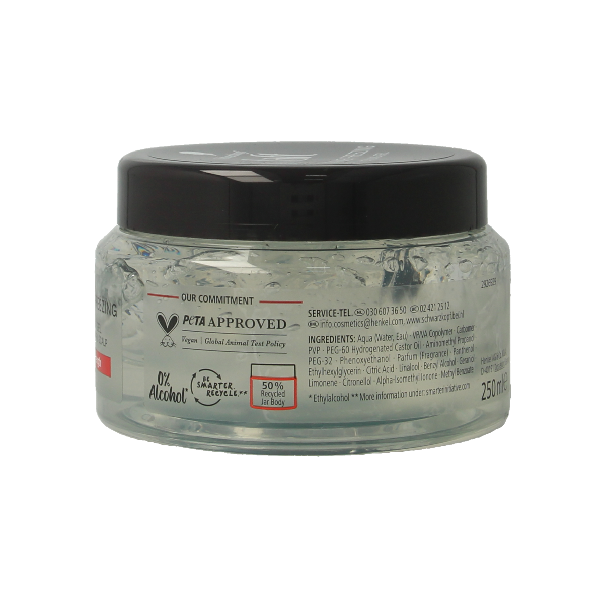 Taft Freezing Gel Extreme Pot, 250ml, hair styling product with strong hold in a clear plastic jar, brand label visible