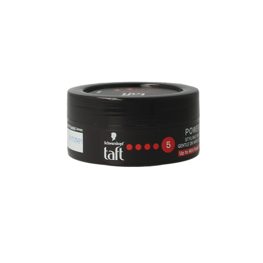 Taft Power hair styling wax in a 75ml container, ideal for strong hold and versatile hair styling.