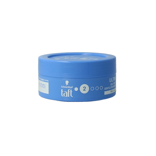 Taft Ultra gel wax styling product in 75ml tube, designed for strong hair hold and structure, with a clear label and cap.