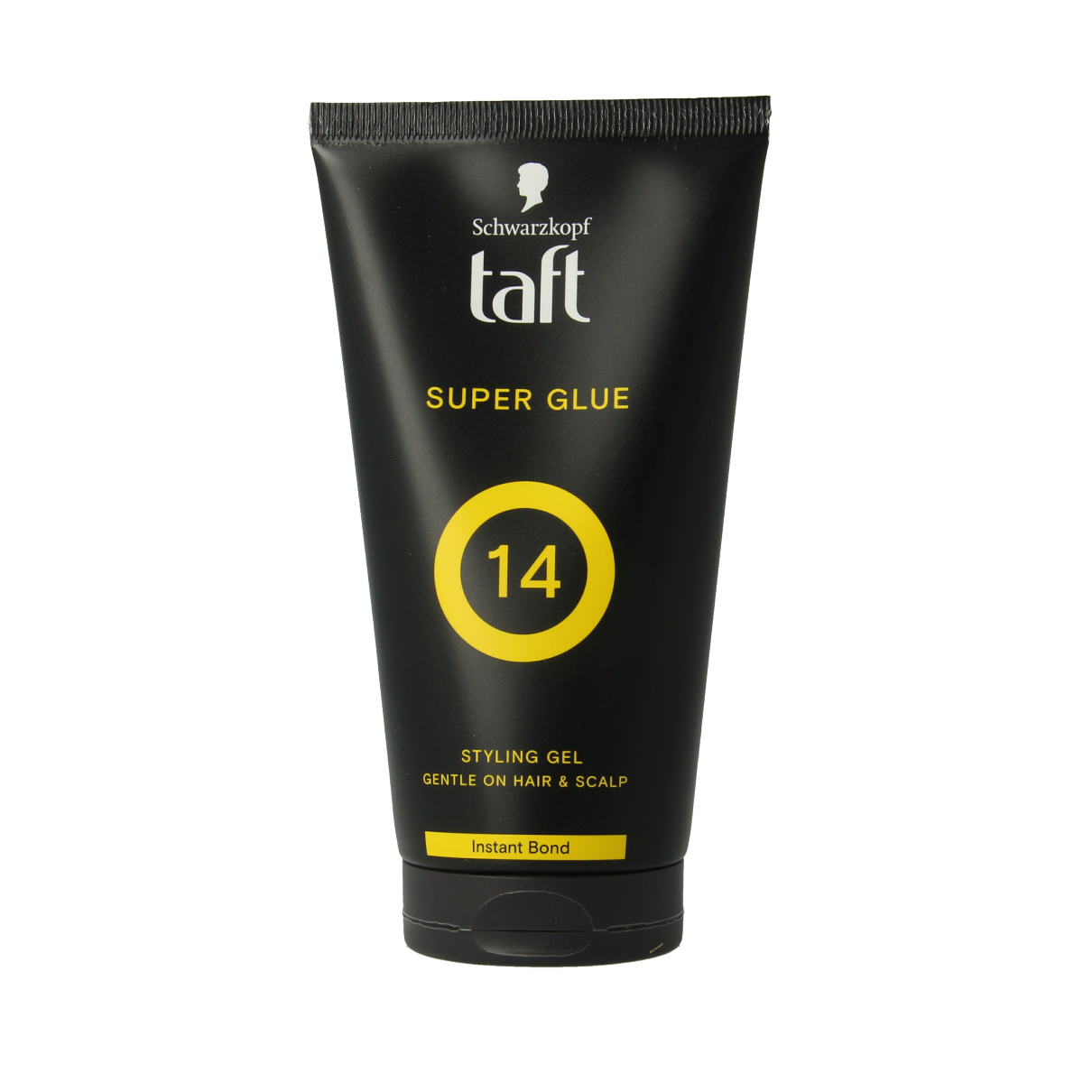 Taft Super glue hair styling tube 150ml showing the sleek silver packaging and applicator for strong hold hair glue.