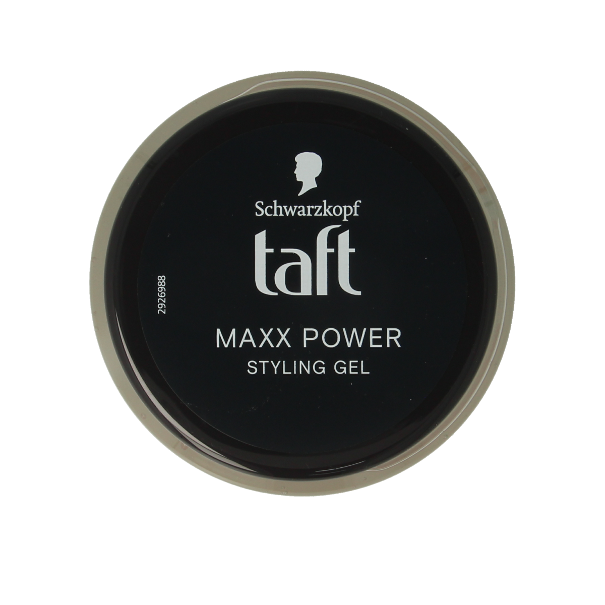 Taft Maxx power gel pot, 250ml, a hair styling product with a clear jar and black lid, designed for strong hold and styling.