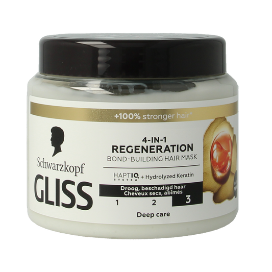 Gliss Kur Total Repair hair mask in 400ml jar, moisturizing hair treatment for damaged and dry hair.