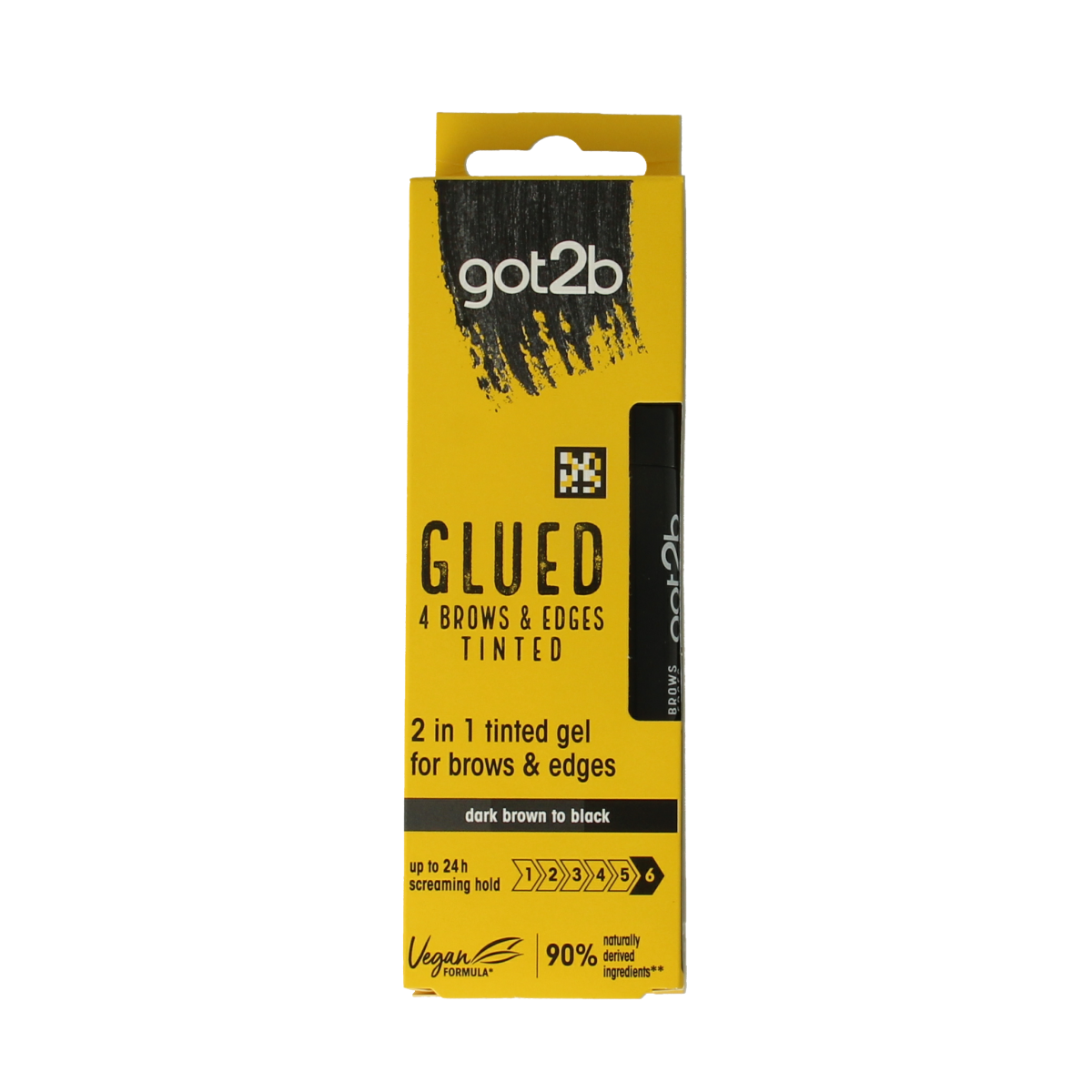 Got2b Glued 4 Brows black make-up product in 16ml tube, designed for brow styling and shaping.