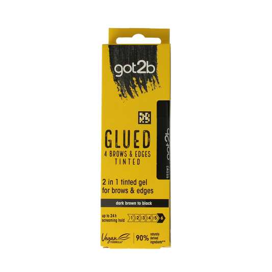 Got2b Glued 4 Brows black make-up product in 16ml tube, designed for brow styling and shaping.