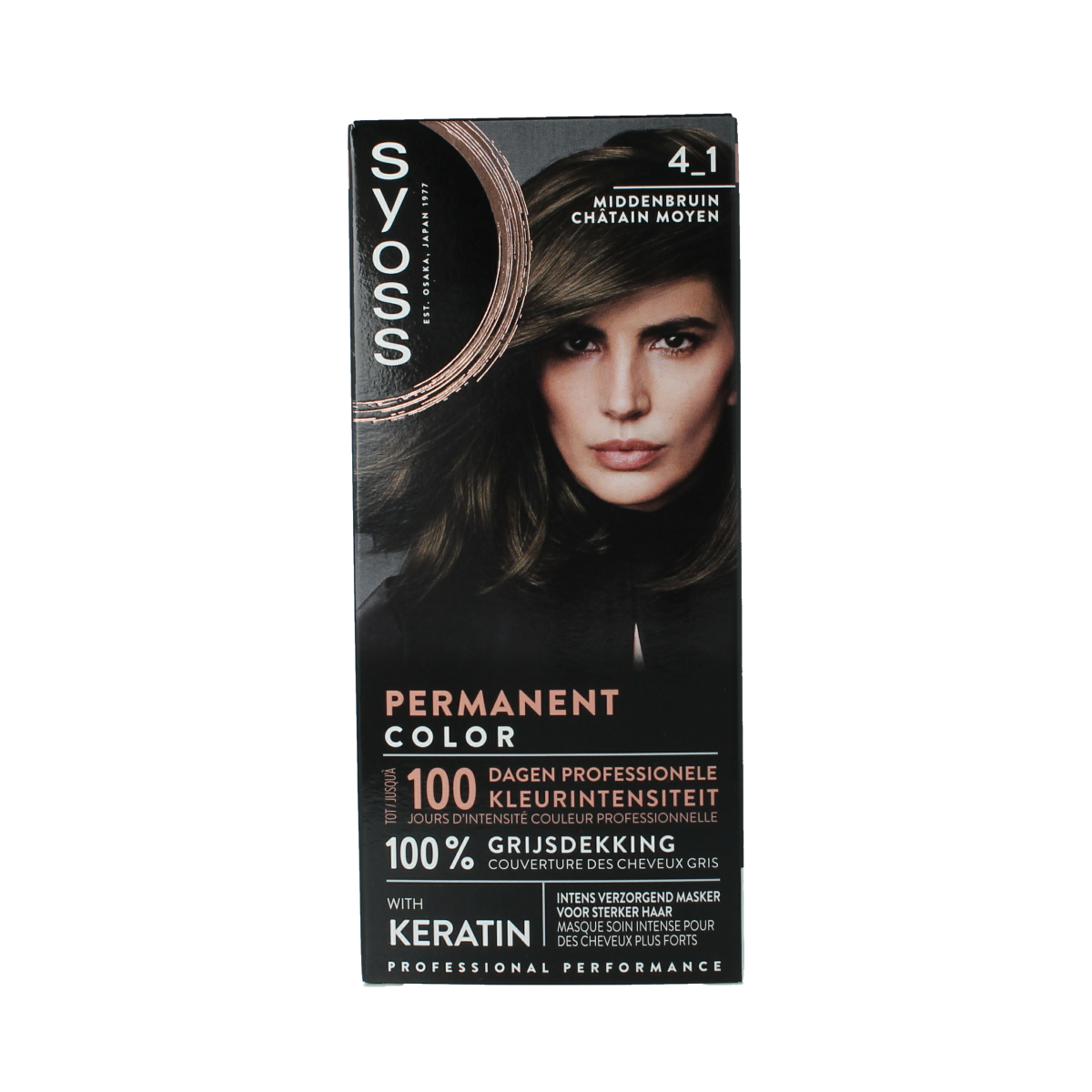 Syoss Color baseline 4-1 medium brown hair dye box with product details on the packaging.