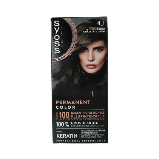 Syoss Color baseline 4-1 medium brown hair dye box with product details on the packaging.