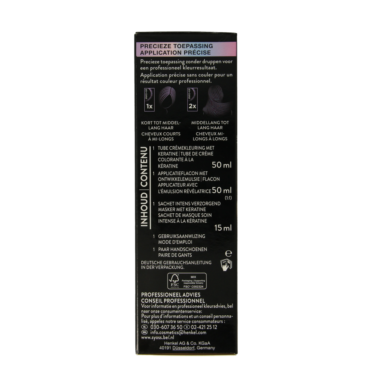 Syoss Metallics 12-53 platinum pearl hair coloring set with gloves and applicator for professional hair dyeing.