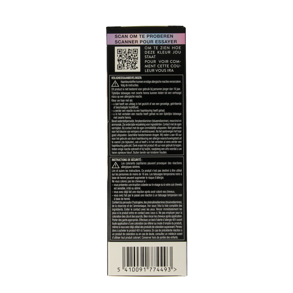 Syoss Metallics 12-53 platinum pearl hair coloring set with gloves, developer, and instructions for professional-looking hair color.