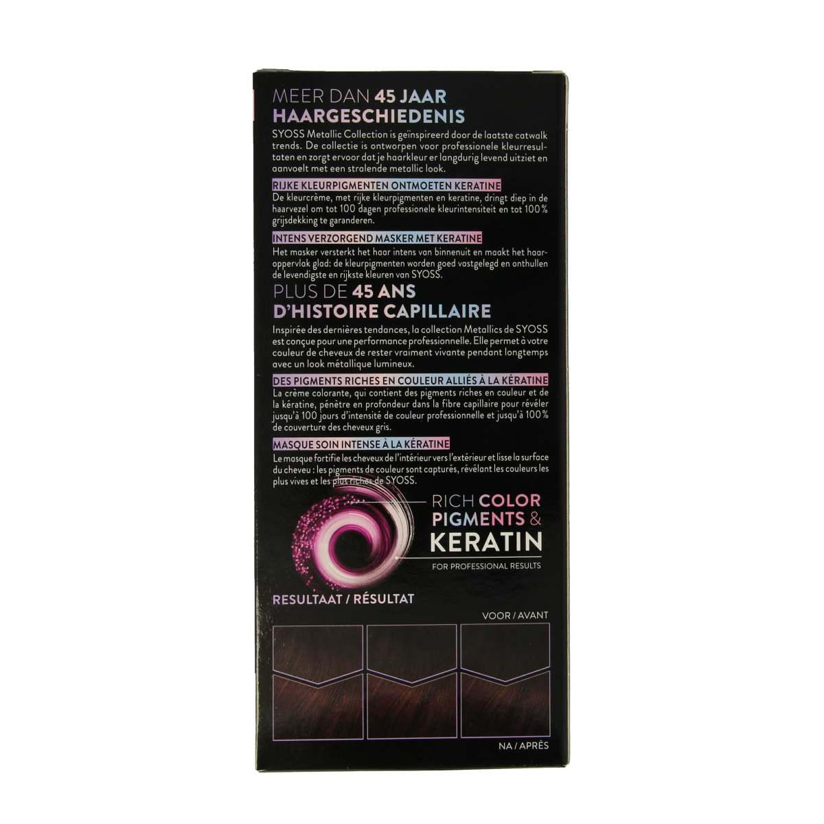 Syoss Metallics 3-89 bronze coffee hair coloring set showing the box and color swatch for vibrant, metallic hair dye.