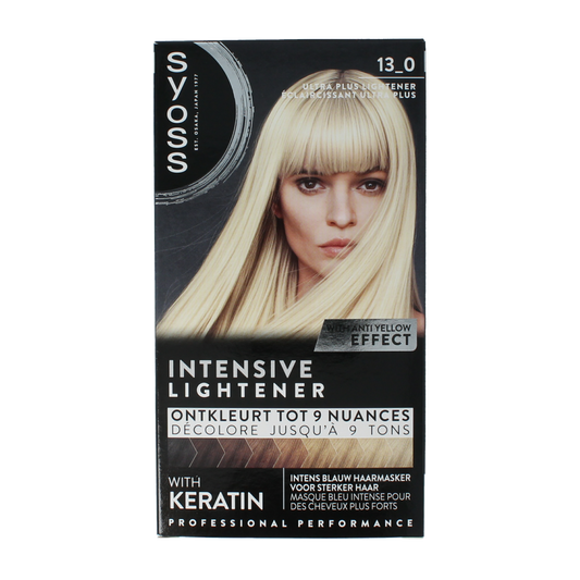 Syoss Color Baseline 13-0 Ultra Plus Lightener 1.00 for hair coloring, showing the product tube and packaging.