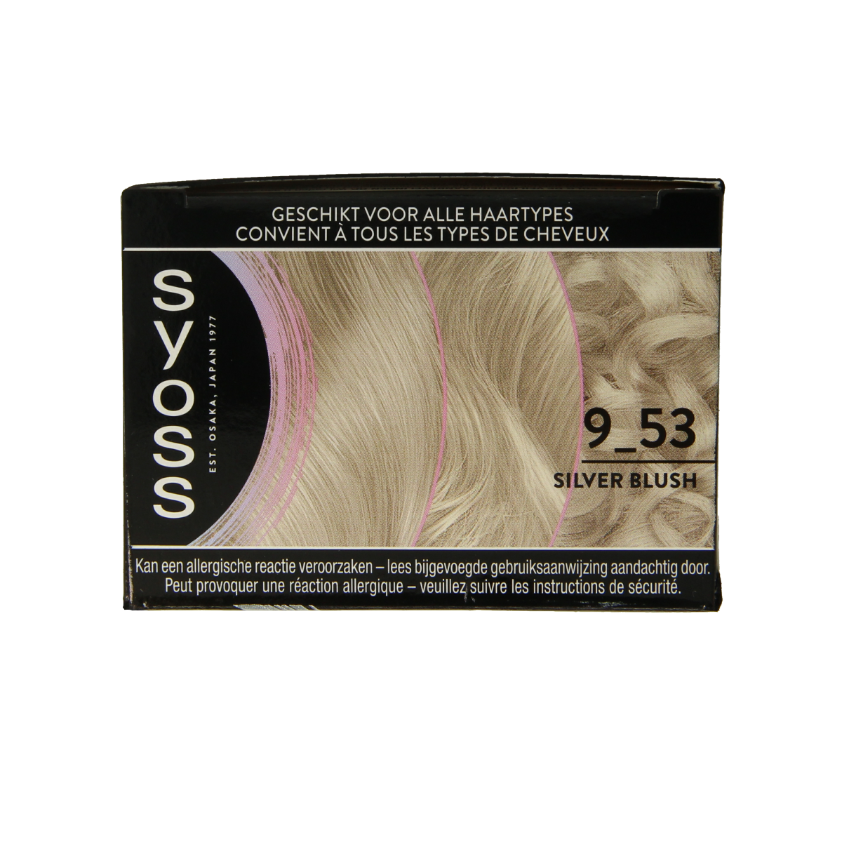 Syoss Metallics 9-53 Silver Blush hair dye kit featuring a silver blush hair coloring product in a set.