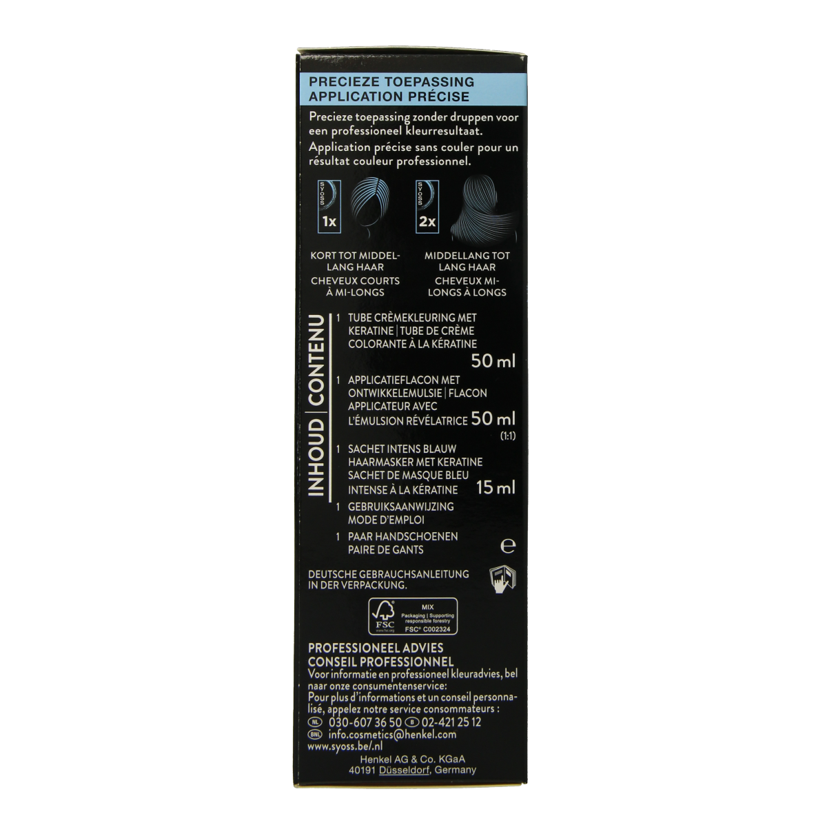 Syoss Colors 12-59 platinum cool blond hair dye set, showcasing the hair coloring product with packaging and color swatch.