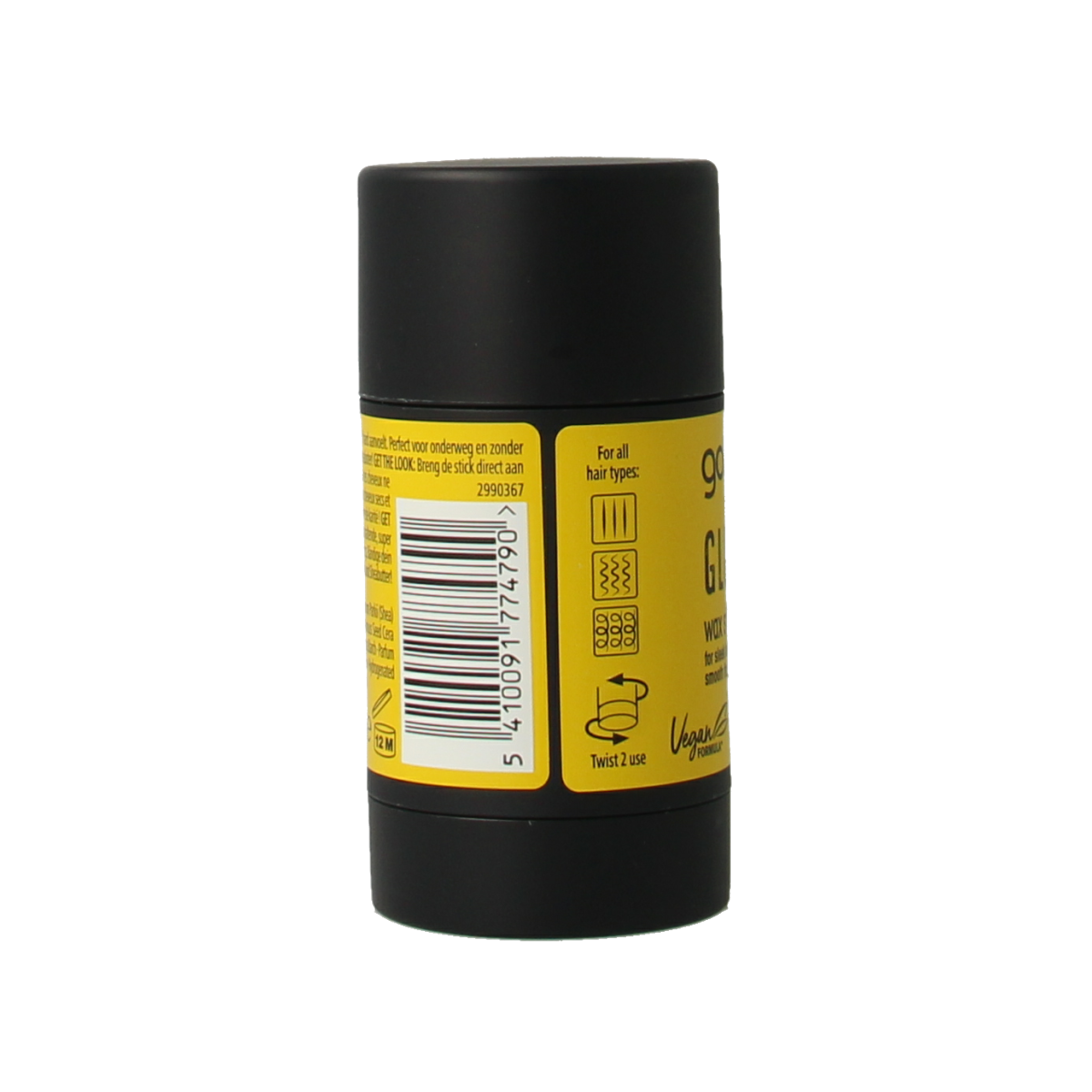 Got2b Glued wax stick for hairstyling, 50g, featuring a sleek black container with the brand logo and product label.