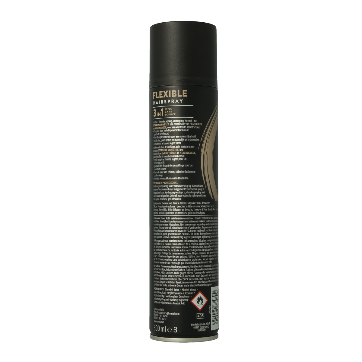 Syoss Haarspray HSP hold & flex styling spray in 300ml bottle, designed for flexible hold and hair styling.