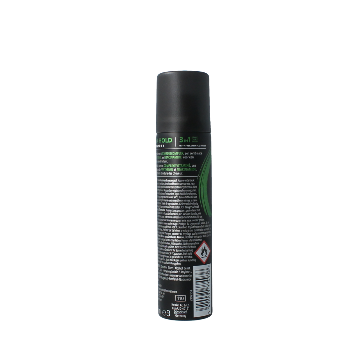 Syoss Max Hold Hairspray 75ml bottle for strong, long-lasting hairstyle hold and styling control.