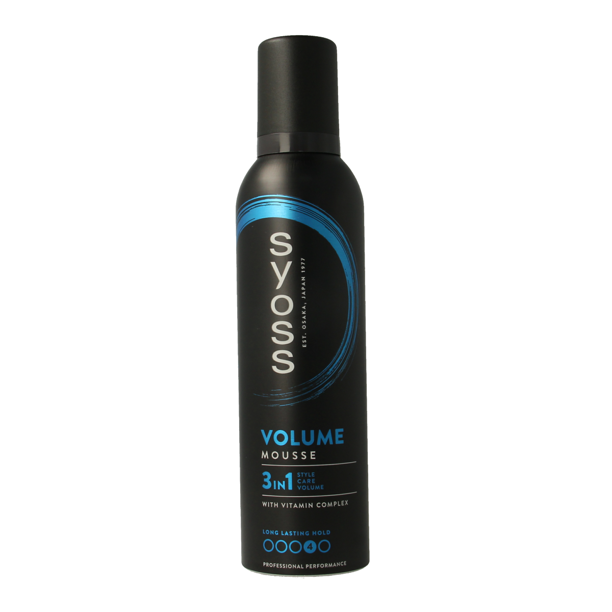 Syoss Mousse volume hair styling product in 250ml bottle, with the brand logo visible on the packaging.