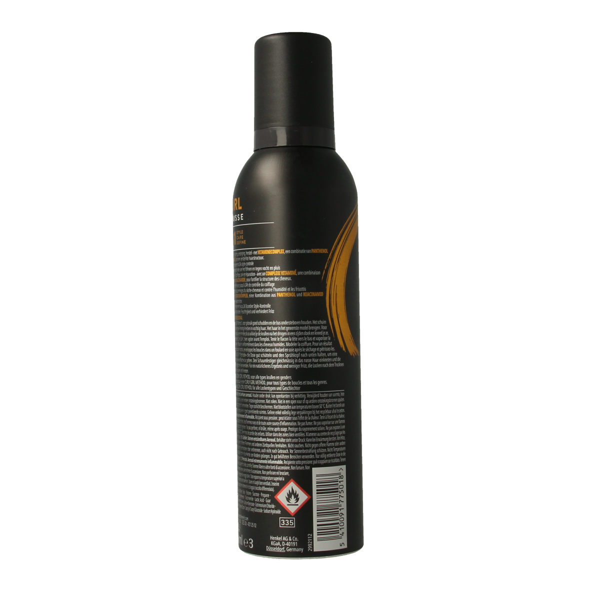 Syoss Mousse curl control styling foam in 250ml bottle, designed to shape and hold curly hairstyles.