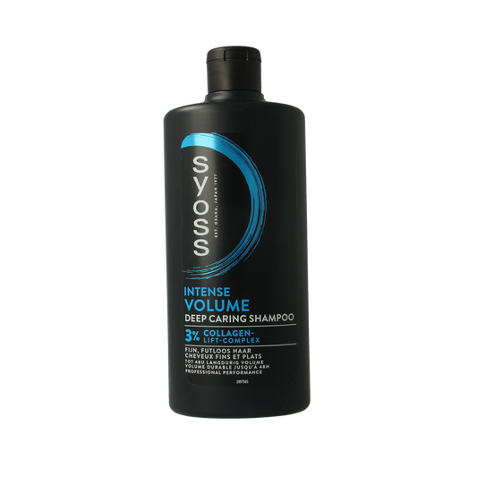 Syoss Volume Shampoo 440ml bottle with white and purple packaging for hair volumizing hair care.