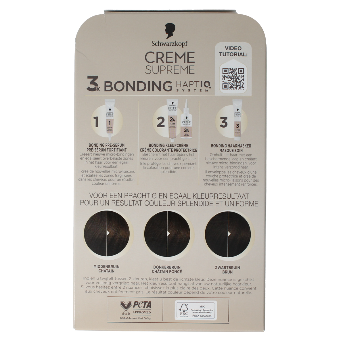 Schwarzkopf Creme Supreme 4-0 donker bruin hair coloring cream in packaging, suitable for professional hair dyeing.