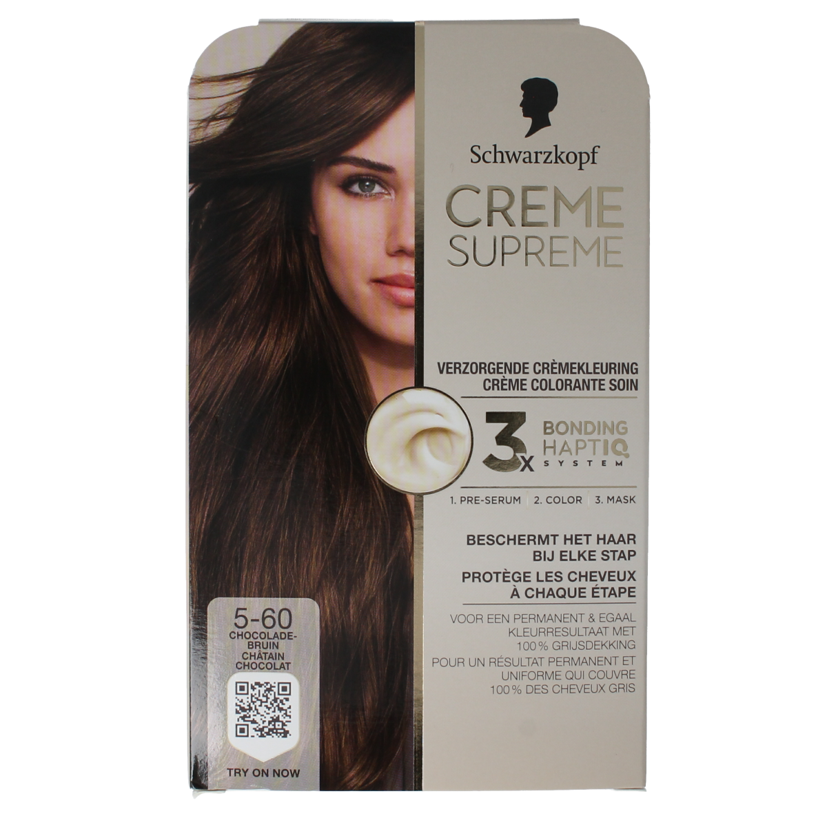Schwarzkopf Creme Supreme 5-60 brown hair coloring cream in a tube, ready for application on hair.