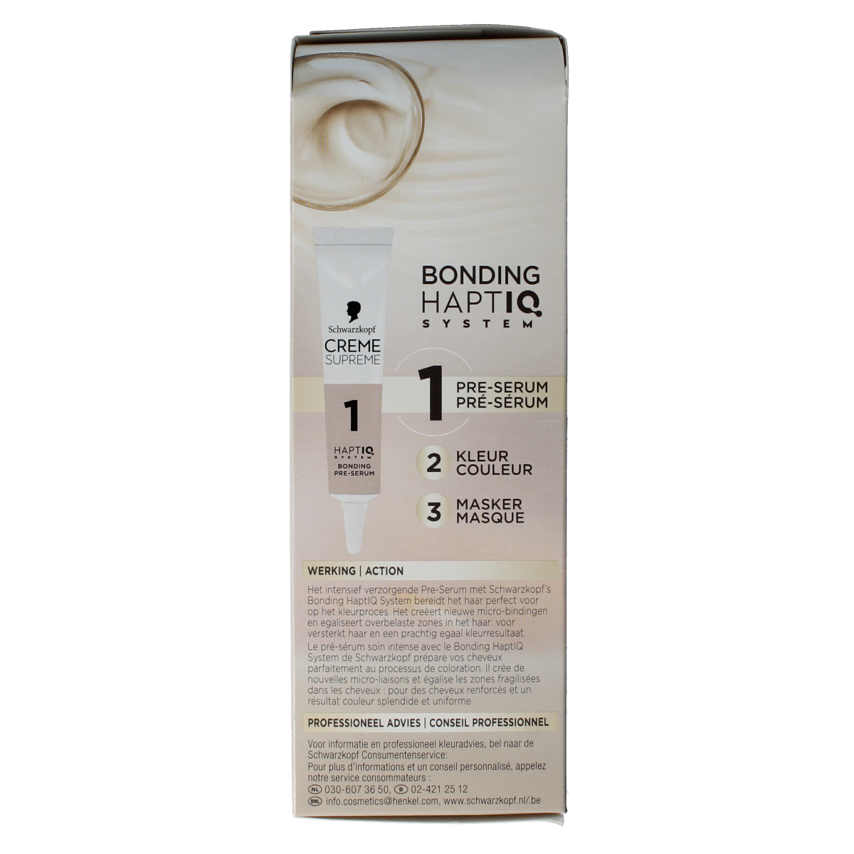 Schwarzkopf Creme Supreme 5-60 bruin hair coloring kit with one tube of brown hair dye in packaging.