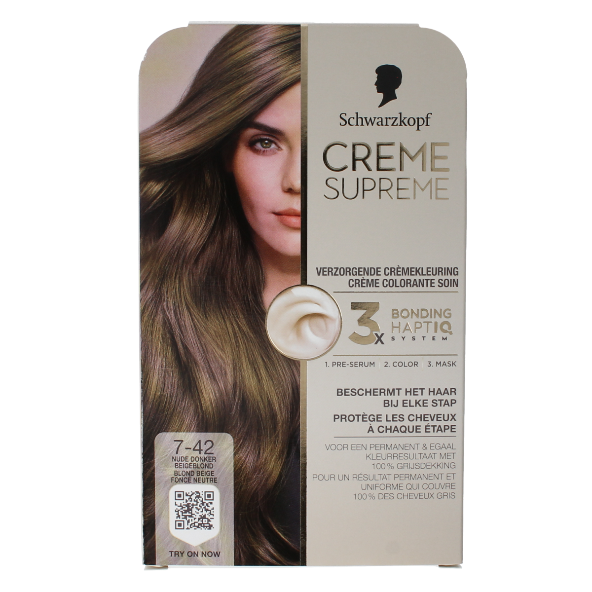 Schwarzkopf Creme Supreme 7-42 D blond hair coloring cream, 1 pack, showing the product tube and packaging for blonde hair dye.