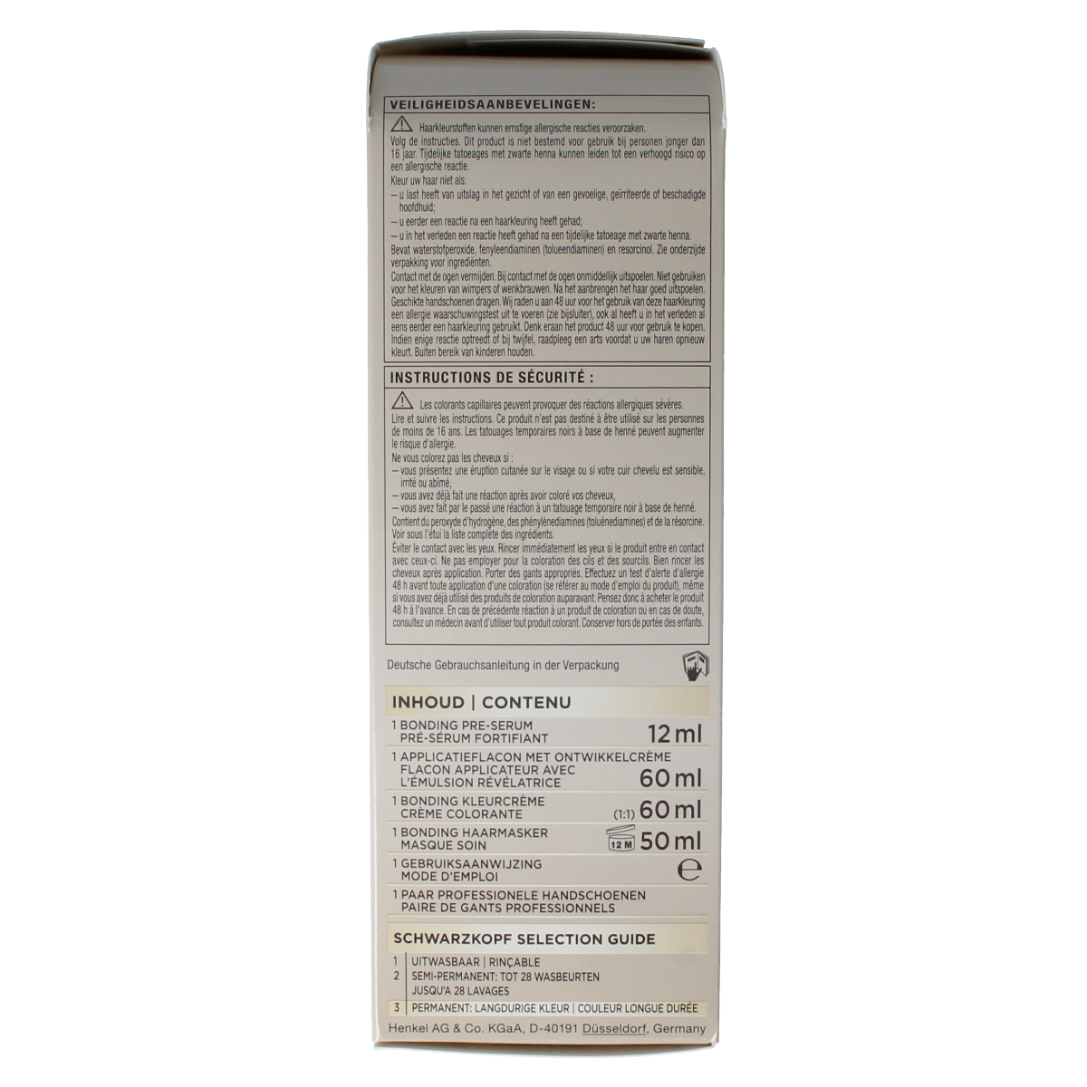 Schwarzkopf Creme Supreme 5-0 brown hair dye in a 1.00 pack, showing the coloring cream and instructions on the box.