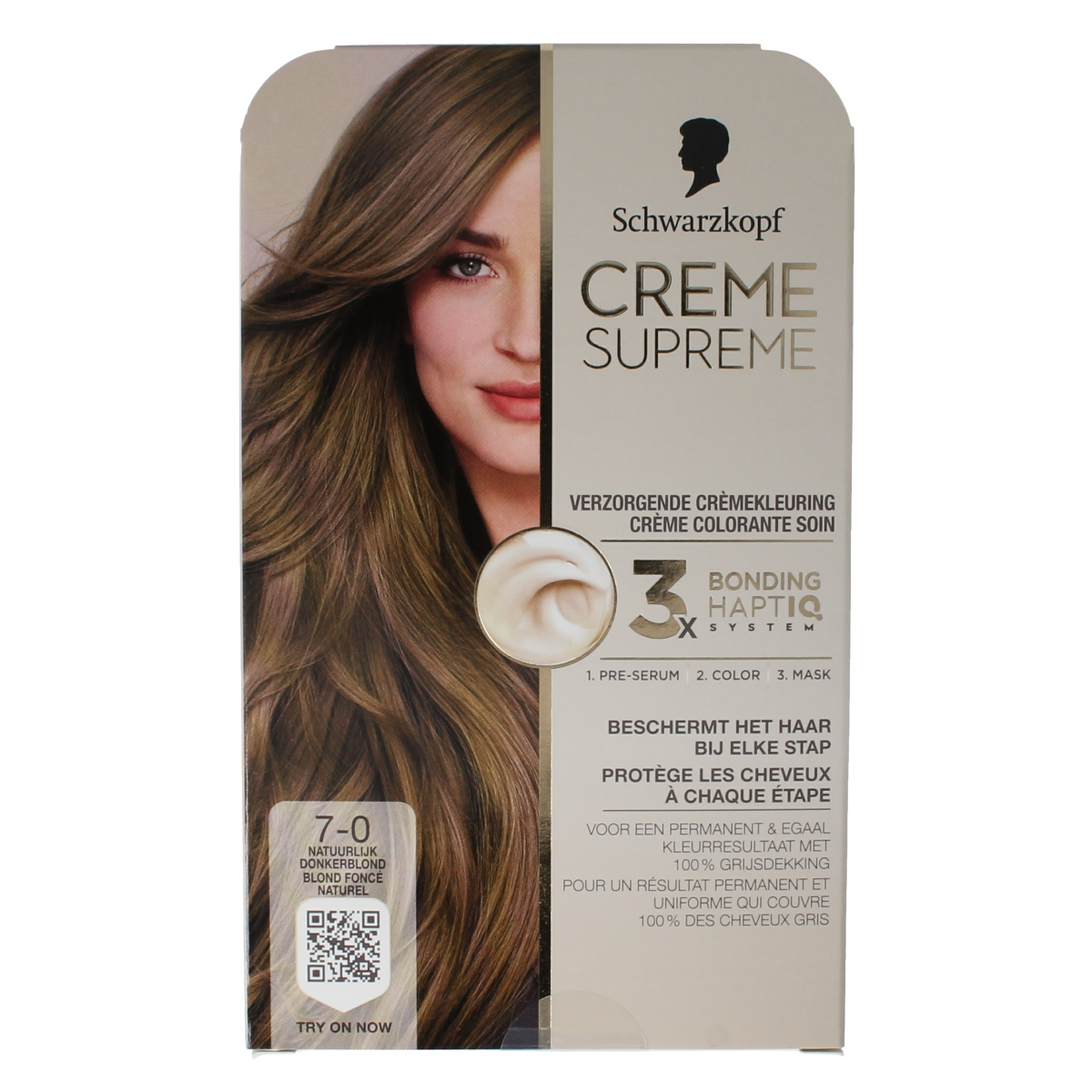 Schwarzkopf Creme Supreme 7-0 D blond hair coloring cream, 1.00 unit, shown in the image.