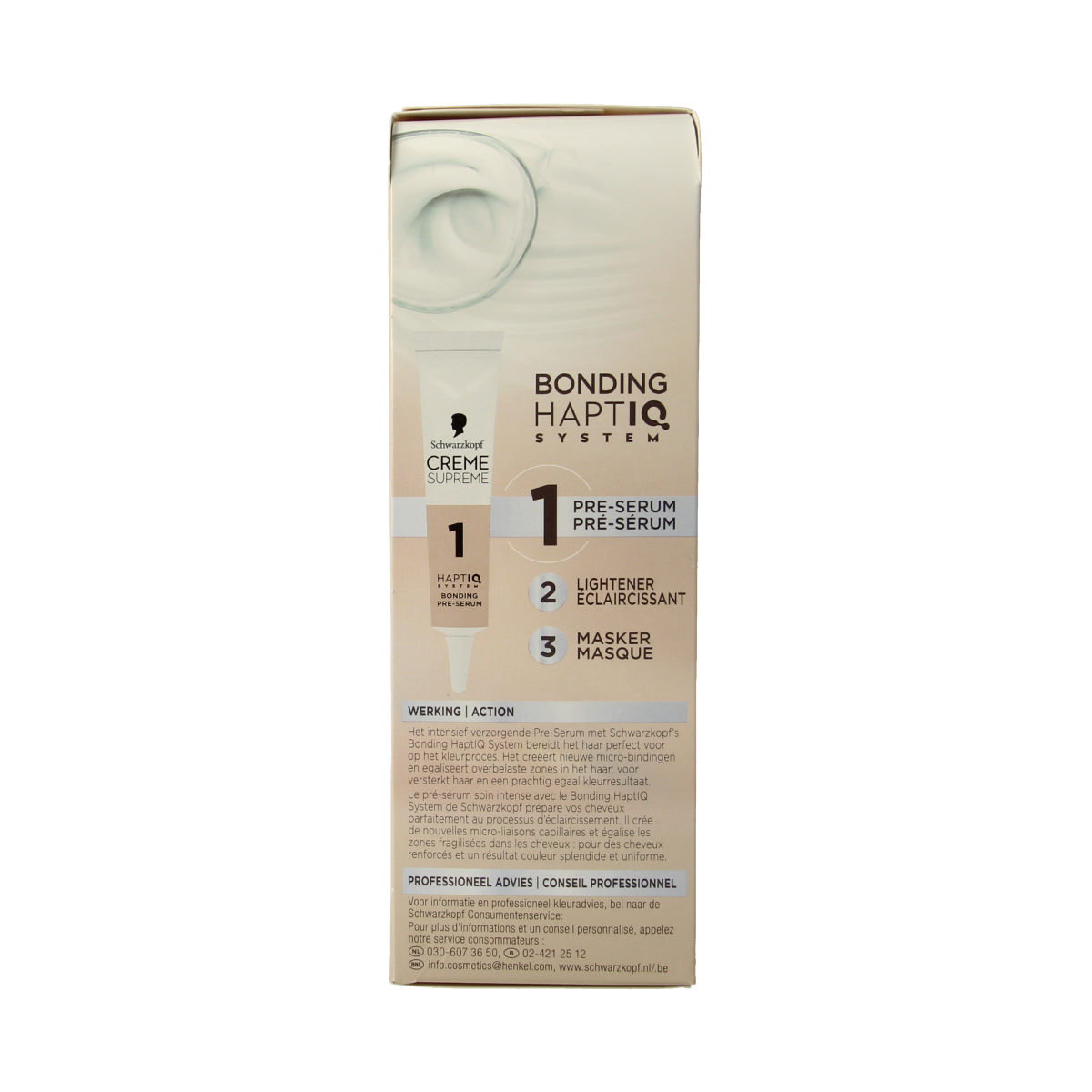Schwarzkopf Creme Supreme L1++ lightener for hair coloring, showing the product tube and packaging for professional lightening.