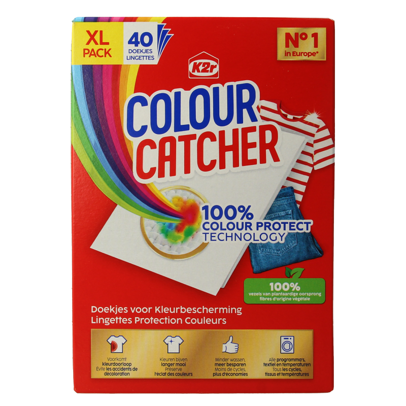 K2R Colour catcher 40 pieces for laundry, reusable laundry aid helps prevent color bleeding during washing.