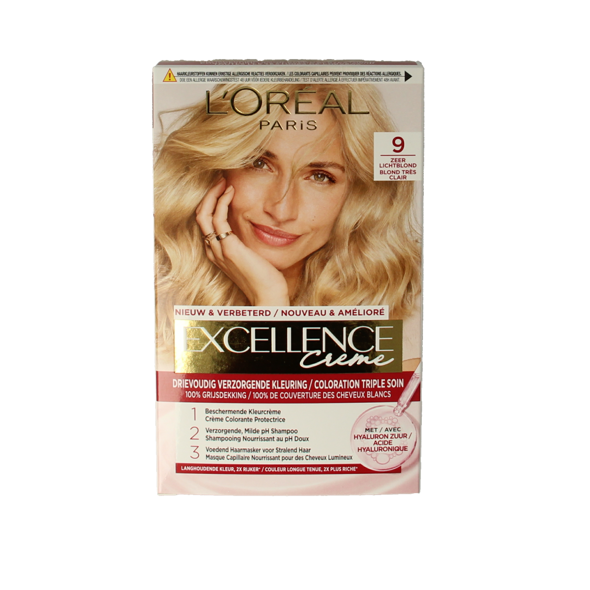 Excellence Excellence 9 zeer lichtblond hair coloring set in box with tubes and instructions, professional hair dye kit.