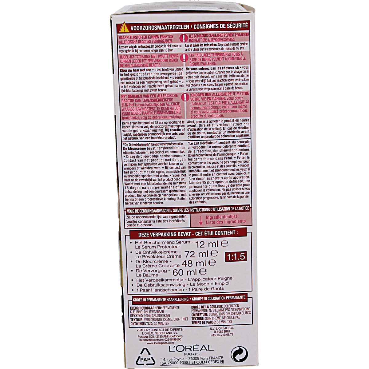 Excellence 8.1 light ash blonde hair coloring kit with developer, featuring the Excellence brand packaging and product components.