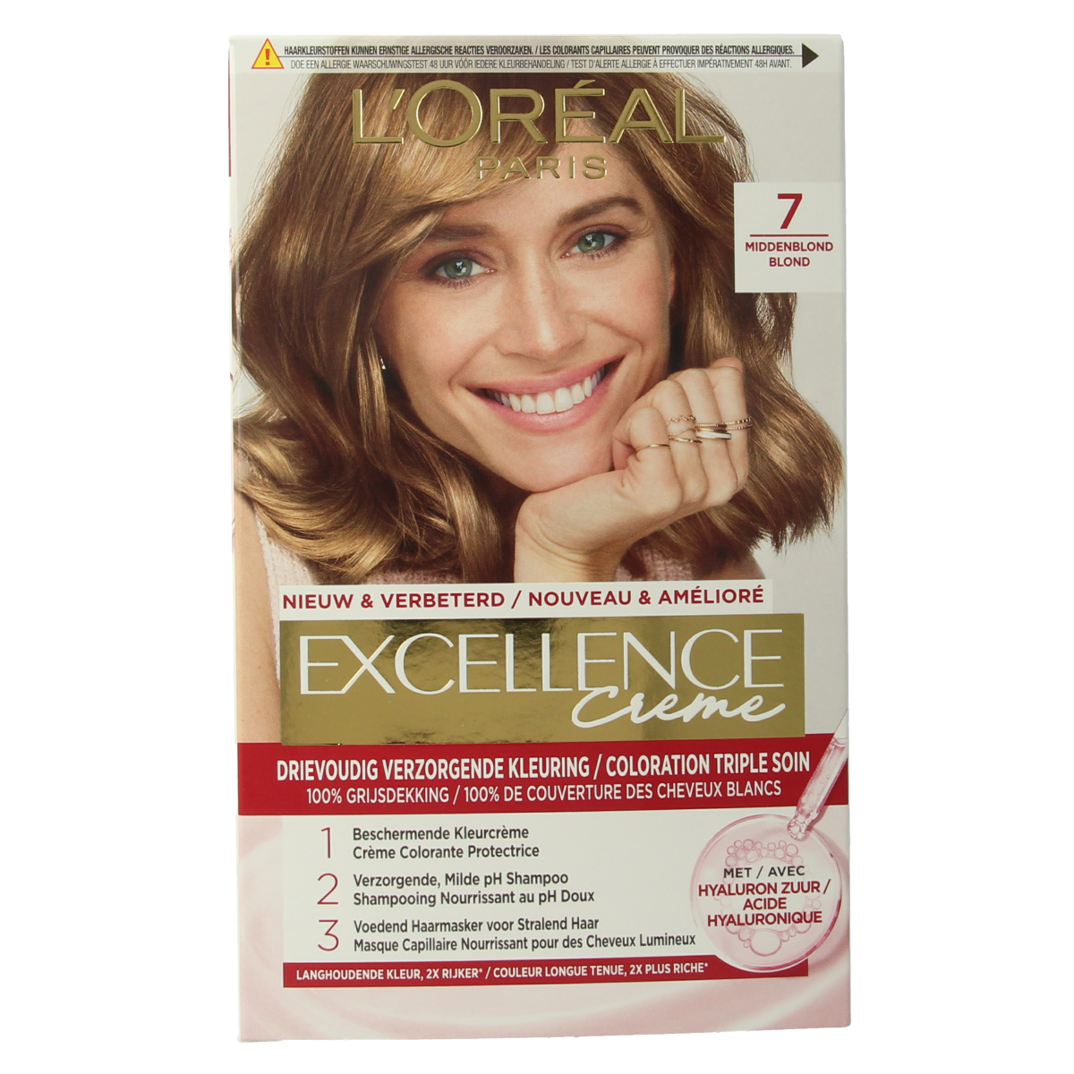 Excellence 7 middenblond 1.00 hair coloring set with ammonia-free formula, showcasing the boxed product for professional hair dyeing.