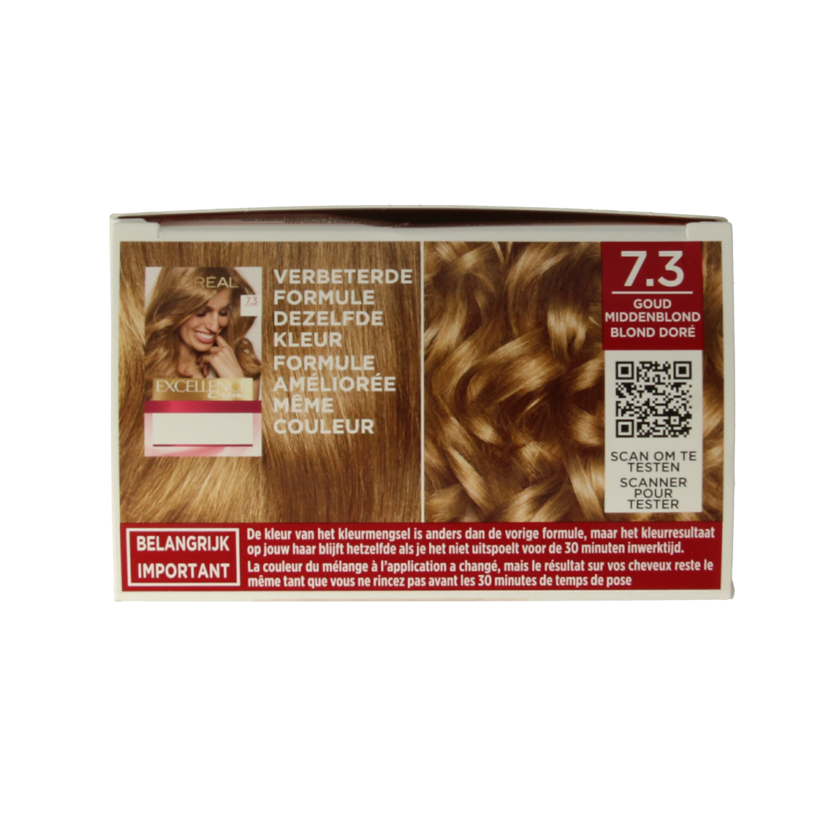 Excellence creme 7.3 goudblond hair coloring kit with crème and applicator in the set, by Excellence brand.
