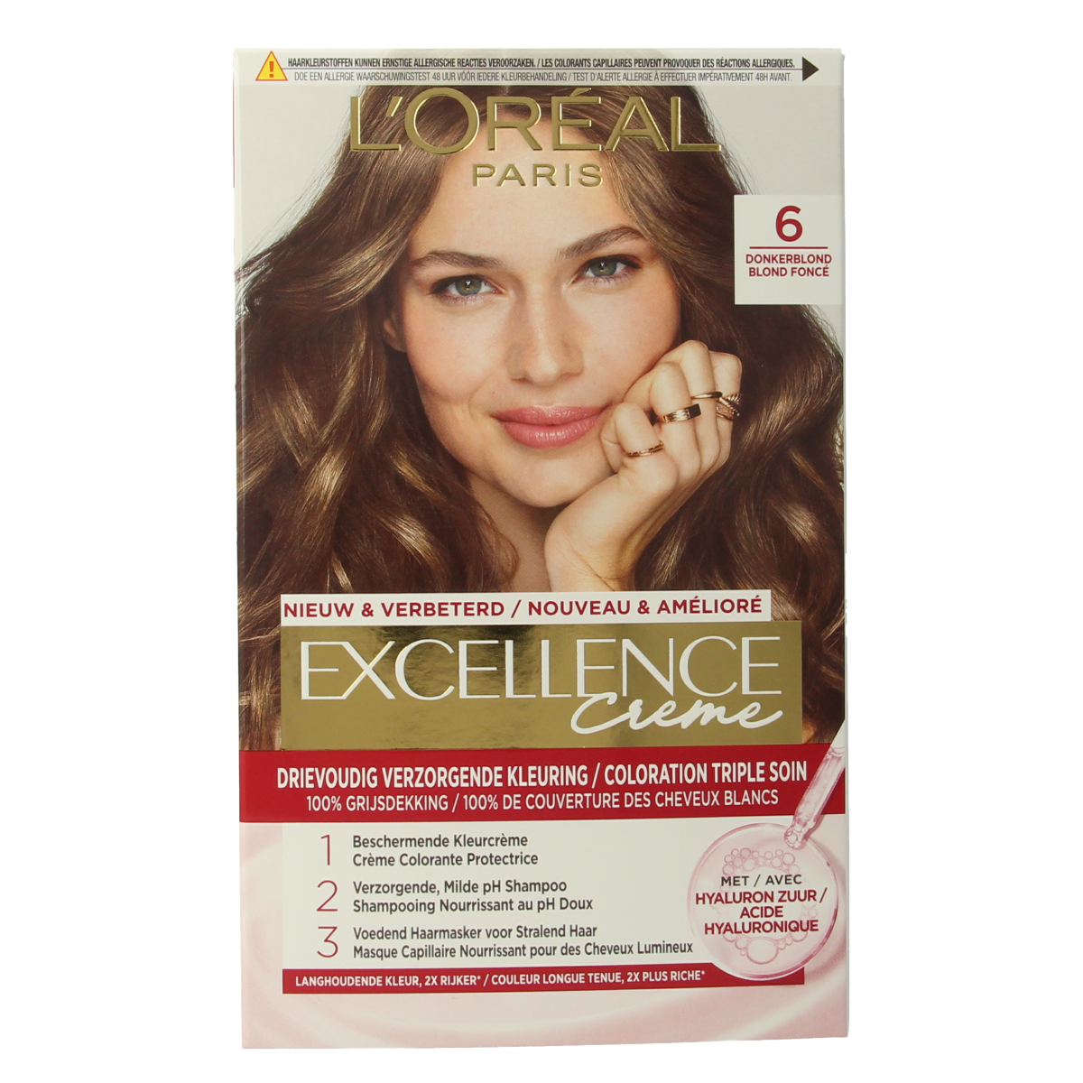 Excellence 6 donkerblond 1.00 hair coloring set with color cream and developer for professional hair dyeing.
