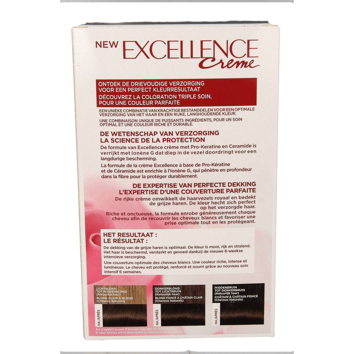 Excellence 5 lichtbruin haarkleuring set showing hair color tubes and application tools on a white background.