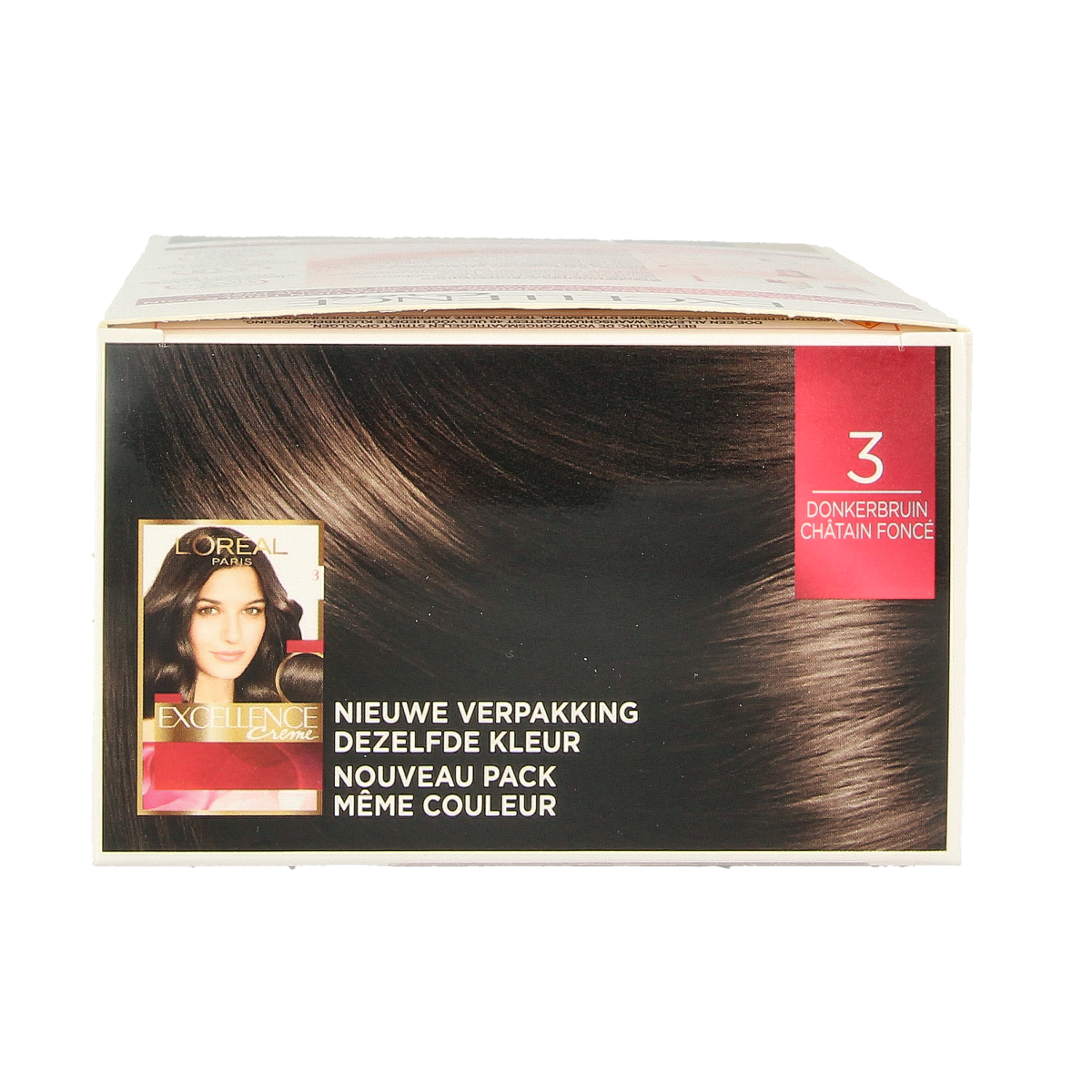 Excellence Excellence 3 donkerbruin 1.00 hair coloring set with cream and developer for natural dark brown hair.