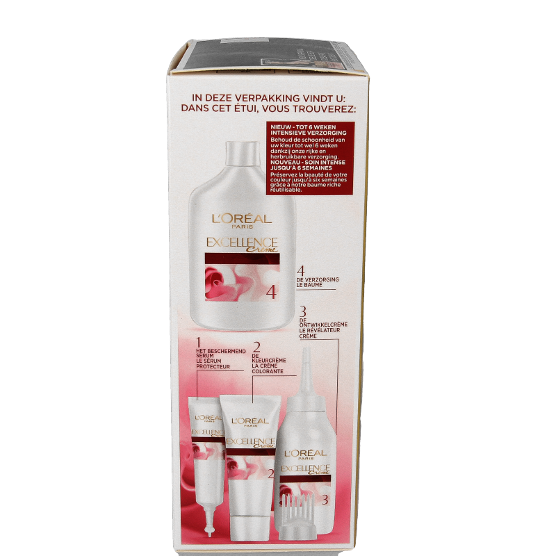 Excellence 1 Zwart hair coloring set featuring black hair dye tubes with applicators in a professional packaging.