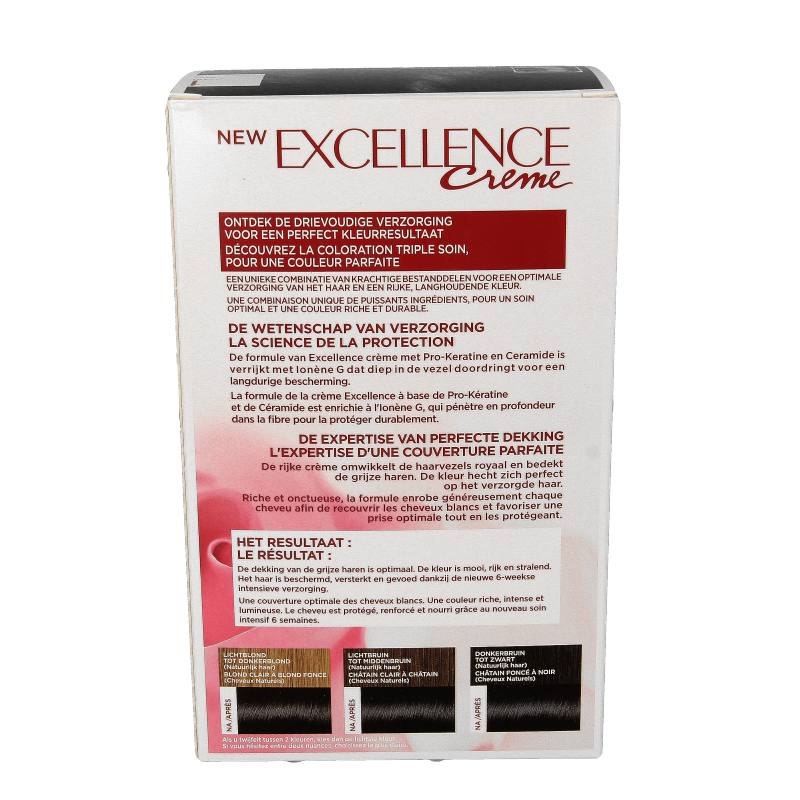 Excellence Excellence 1 Zwart hair coloring set showing black hair dye tubes and applicator bottles.