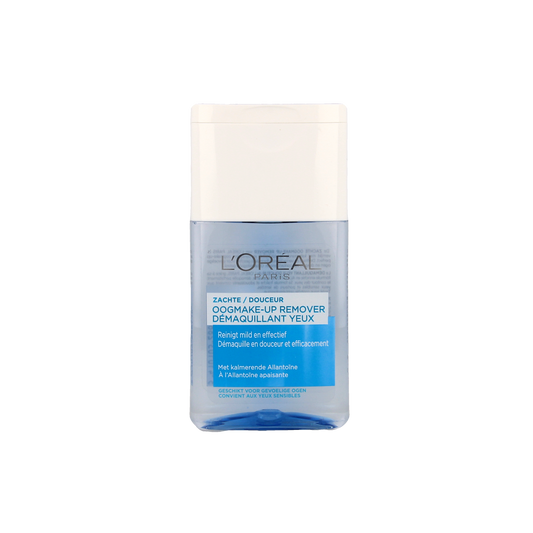 L'Oreal Paris zachte oogmake-up remover in 125ml bottle, gentle facial skincare for removing eye makeup naturally