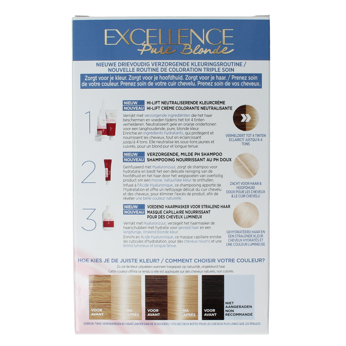 Excellence blond 01 Natural Blond hair coloring kit, featuring a set of products for achieving natural blonde hair results.