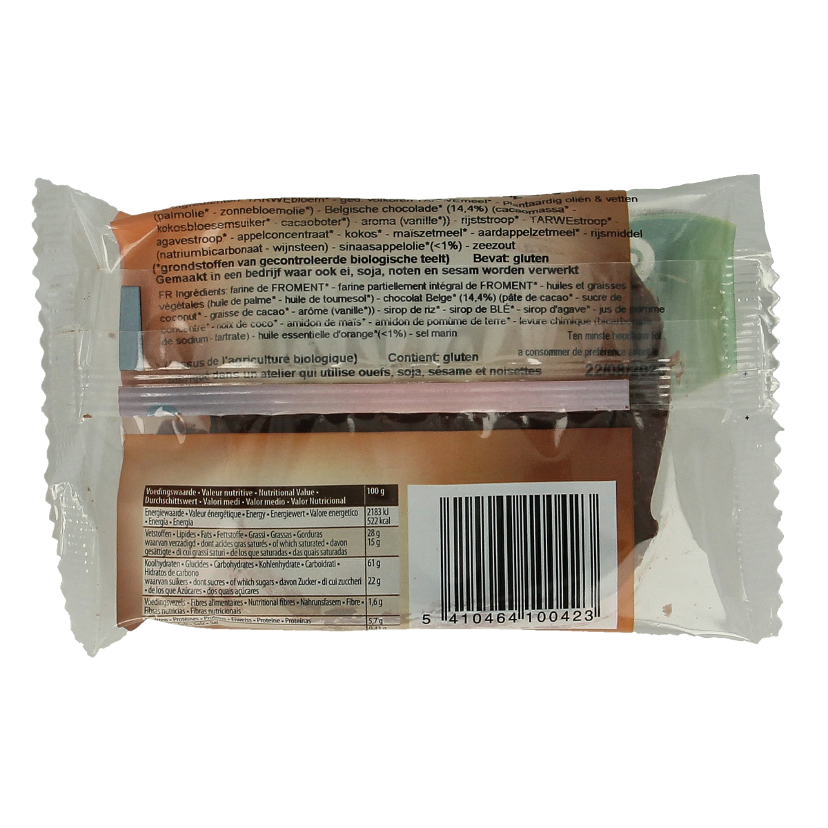 Eco Biscuit Choco Orange bio koeken, 45g, featuring chocolate and orange flavor in a crispy biscuit.