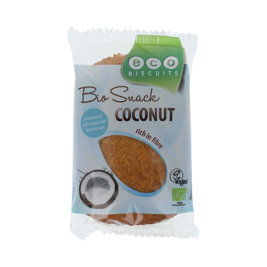Eco Biscuit Kokosbiscuit bio, 55g, coconut-flavored organic biscuit on a white background