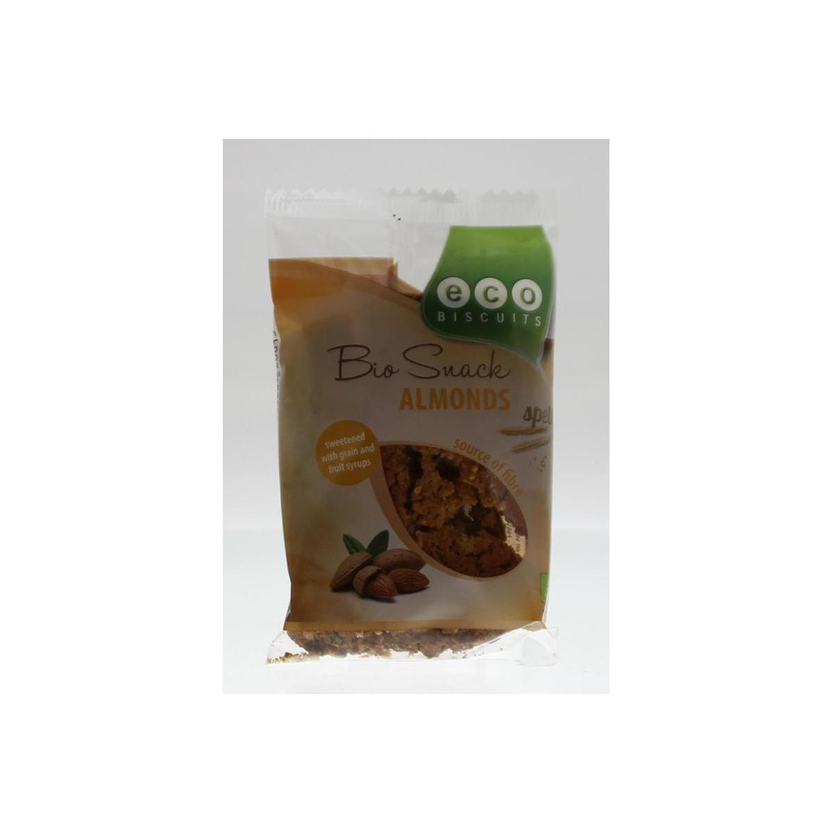 Eco Biscuit Spelt almond biscuit, organic spelt cookies displayed on a plate, showcasing golden-brown almond-flavored koeken.