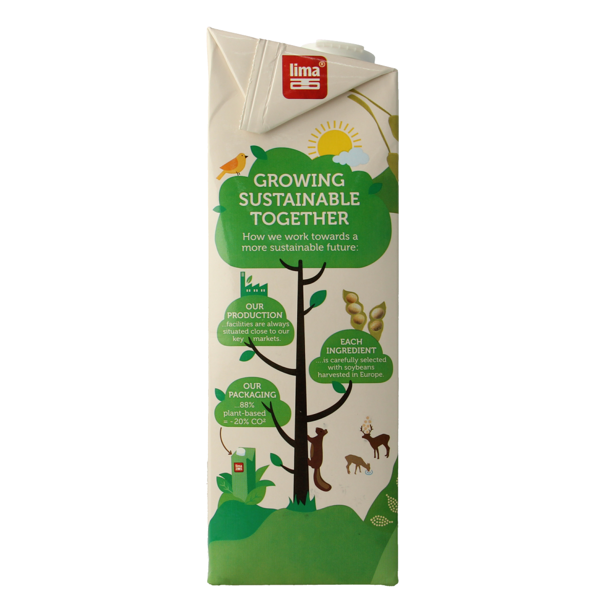 Lima natural bio soya drink in 1-liter bottle, showing the label and packaging for healthy plant-based beverage.