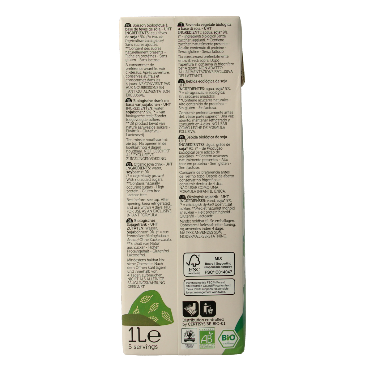 Lima natural bio soya drink in 1 liter bottle, smooth soy beverage with organic ingredients and natural flavor.