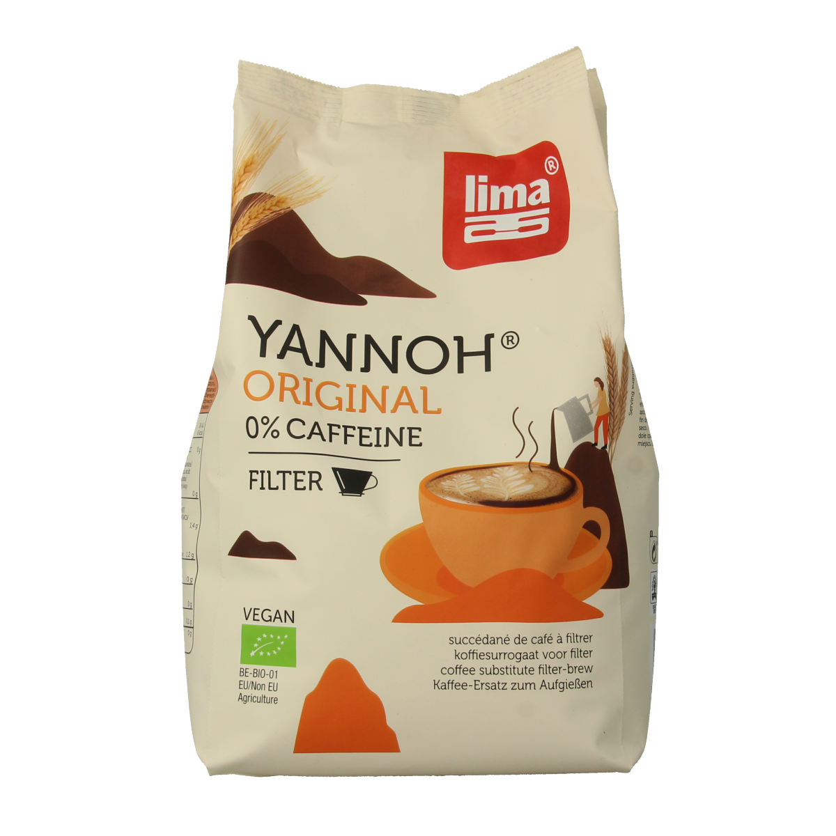 Lima Yannoh Snelfilter organic coffee in 1kg bag, high-quality coffee and tea product with natural beans and packaging.
